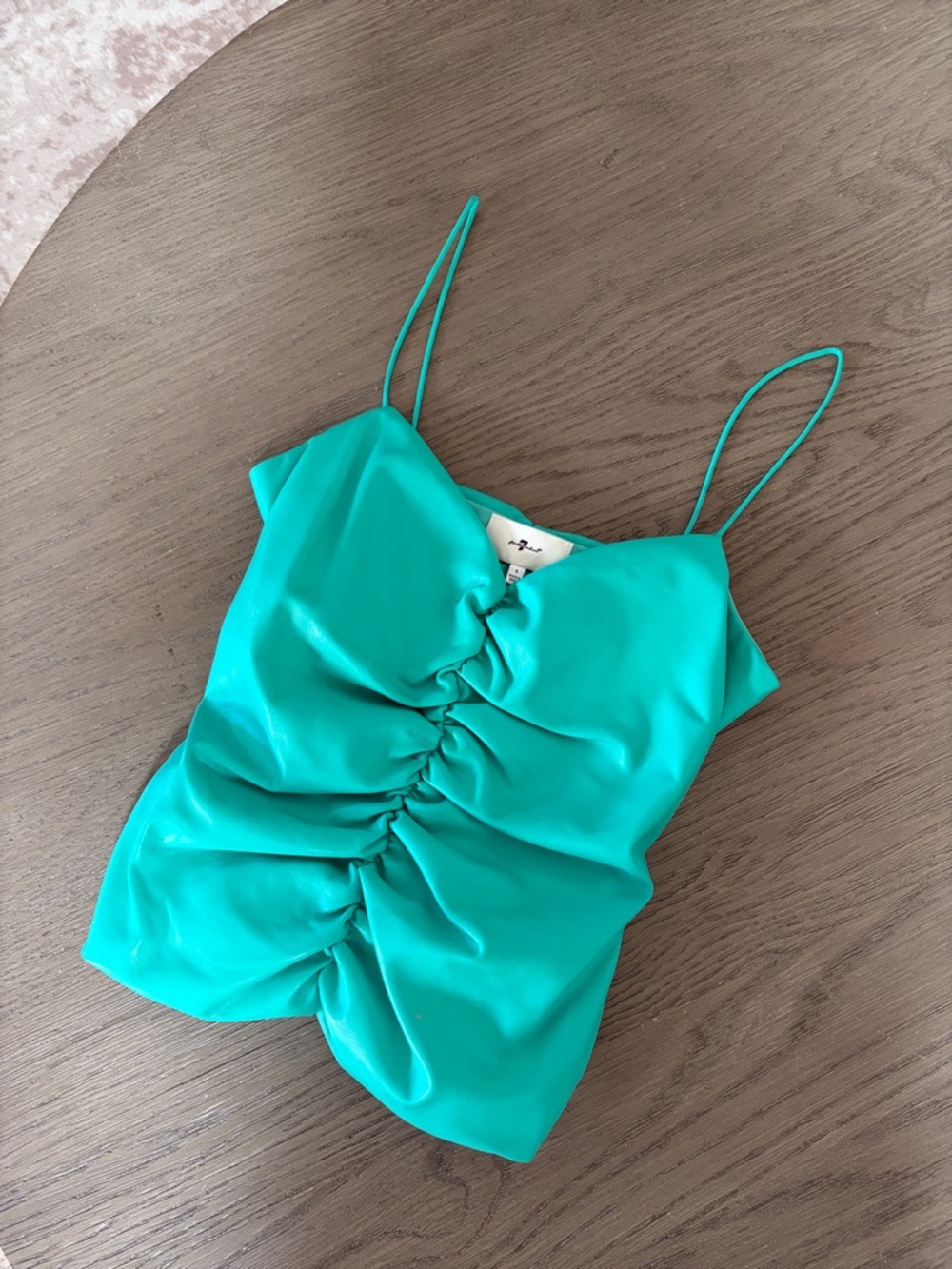 7 For All Mankind Teal Green Ruched leather cami